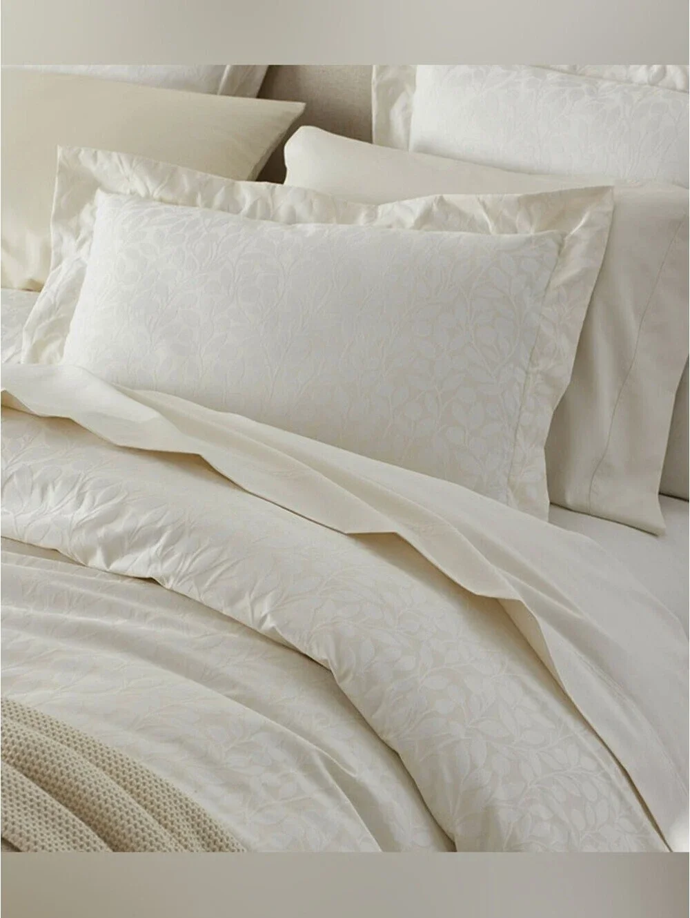 The Company Store Jacquard Leaf Supima Cotton Sateen Sheet Set King Ivory